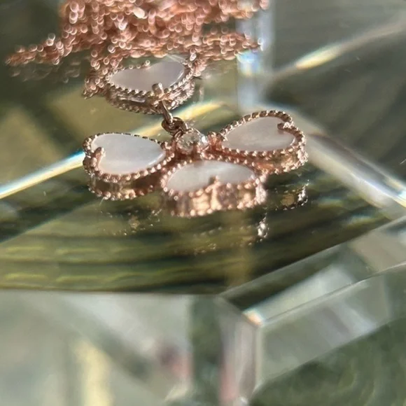 Clover Heart Rose Gold Plated Silver Necklace - Picture 7 of 7